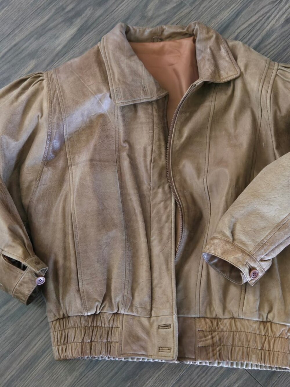 Vintage (80s) Men's Genuine Brown Leather Bomber Jacket SIZE M